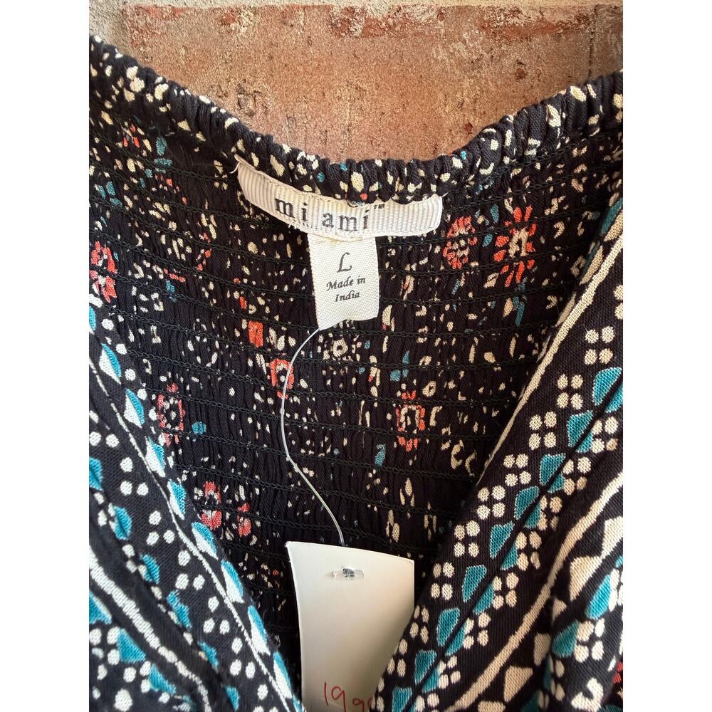 Miami Womens Multicolor Floral Boho Smocked Wrap V-Neck Blouse Tops Sz Large NWT - Picture 3 of 3